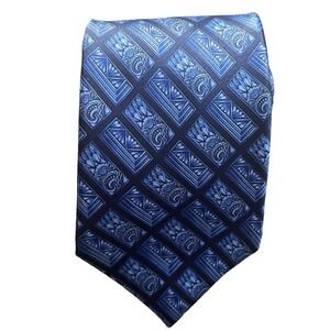 Lanvin Paris Mens Silk Tie Blue Geometric Art Deco Paisley Made in France